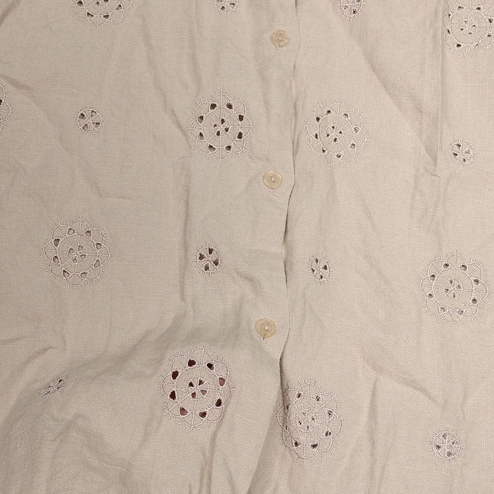 Outfit JPR Beige Eyelet Button-Up  Pure Linen Blouse Size Large - Picture 6 of 11